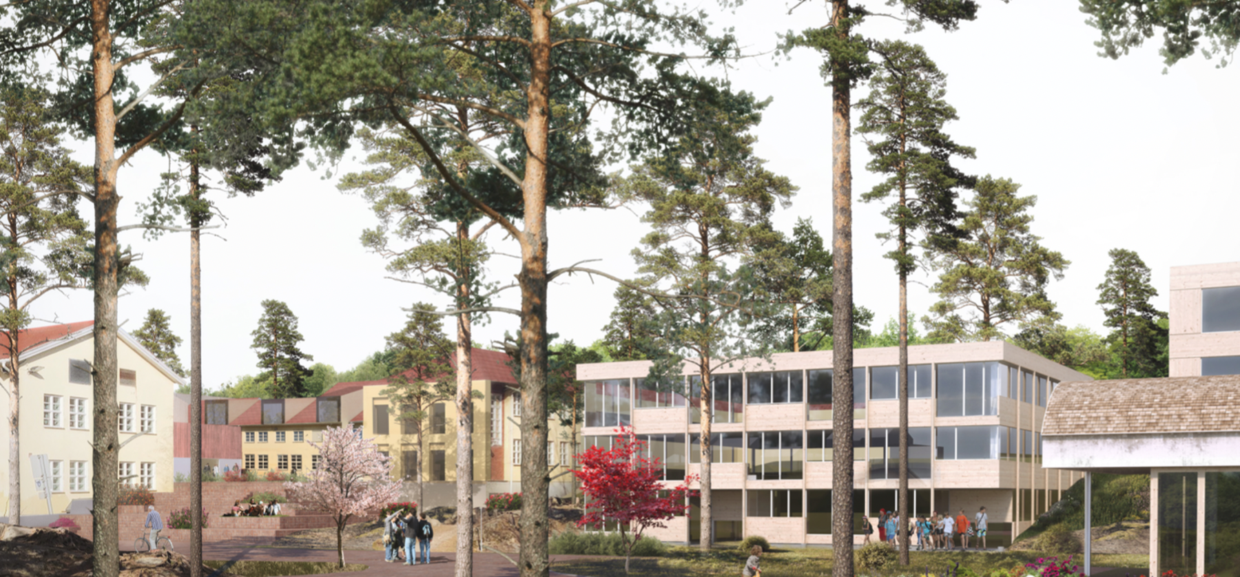  Ny barneskole, speiderhus og barnebondegård med Barneskolen borettslag i Nord. Illustrasjon: Lie Øyen